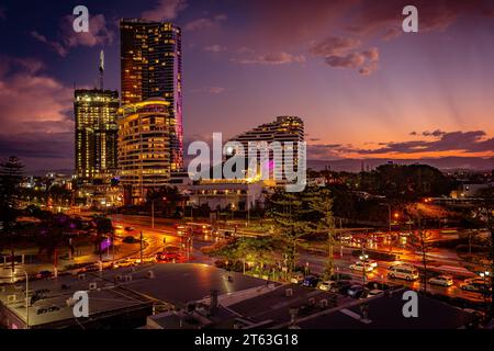 Gold Coast, Queensland, Australia - Broadbeach after the rain at sunset Stock Photo
