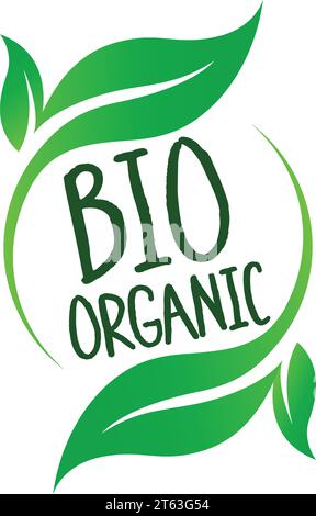 bio organic logo symbol in green leaf circle motif label vector isolated on white background Stock Vector