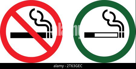 classic simple no smoking and smoking zone sign symbol red green black and white vector isolated on transparent background Stock Vector