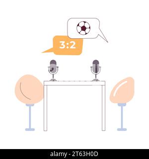 Football commentary studio recording room 2D cartoon object Stock Vector