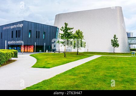The Aquatics Centre building at the Aberdeen Sports Village, Aberdeen, Scotland, UK.  Architects: FaulknerBrowns Stock Photo