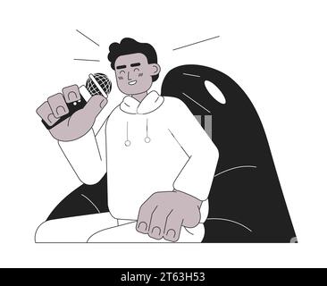 African american male talk show host black and white 2D cartoon character Stock Vector