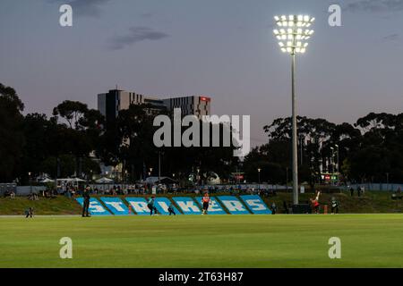 Adelaide, Australia. 08th Nov, 2023. Adelaide, Australia, November 8th 2023: A view inside the oval during play during the Weber Women's Big Bash League 09 game between Adelaide Strikers and Melbourne Renegades at the Karen Rolton Oval in Adelaide, Australia (Noe Llamas/SPP) Credit: SPP Sport Press Photo. /Alamy Live News Stock Photo