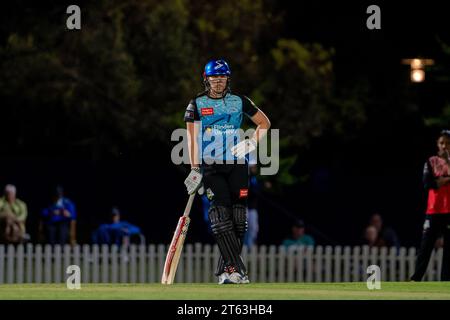 Adelaide, Australia. 08th Nov, 2023. Adelaide, Australia, November 8th 2023: Tahlia McGrath (9 Adelaide Strikers) looks on during the Weber Women's Big Bash League 09 game between Adelaide Strikers and Melbourne Renegades at the Karen Rolton Oval in Adelaide, Australia (Noe Llamas/SPP) Credit: SPP Sport Press Photo. /Alamy Live News Stock Photo