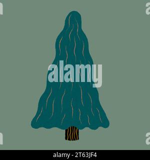 Illustration of christmas tree against on blue background in neo-primitive expressionism style Stock Photo