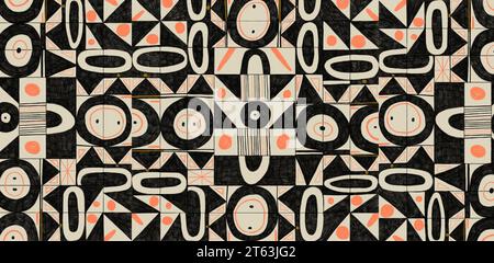 Illustration of colorful different seamless and geometric patterns in neo-primitive expressionism art on abstract background Stock Photo