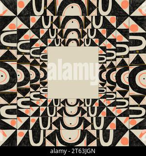 Illustration of square shape with black and orange color seamless and geometric patterns in neo-primitive art on white background Stock Photo