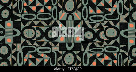 Illustration of colorful different seamless and geometric patterns in neo-primitive expressionism art on abstract background Stock Photo