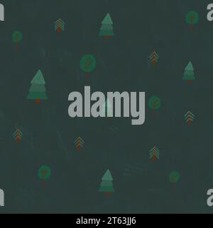 Illustration of a simplistic forest pattern on a dark green background Stock Photo