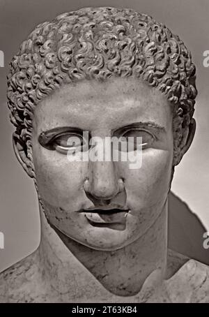 Young Hercules, 2nd century from orig. Greek of the 4th century BC Ancient Roman busts from the Farnese Collection,                               National Archaeological Museum of Naples Italy. Stock Photo
