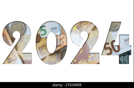Year 2024 with the texture of Euros, European money, Business or Finance concept Stock Photo