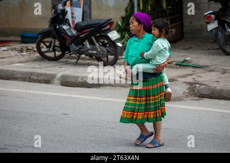 Hmong Mother with Kid in Vietnam Stock Photo