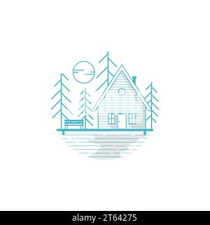 Wood house cabin cottage logo icon design template flat vector illustration. Cabin home minimalist logo icon template design vector image Stock Vector