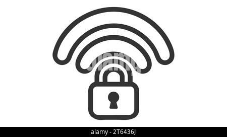 Wifi symbol and lock icon. Blocked wireless internet signal. Wi-Fi signal error. Failure wifi icon. Disconnected wireless internet signal. Vector illu Stock Vector