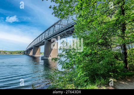 Old bridge over Little Belt in Middelfat, Denmark Stock Photo