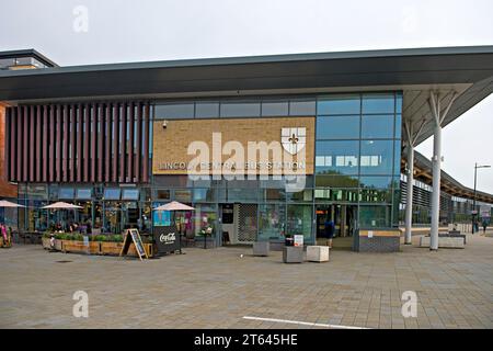 Lincoln Bus Station, part of the Lincoln Transport Hub which connects with Lincoln Railway Station across a pedestrianised plaza. Stock Photo