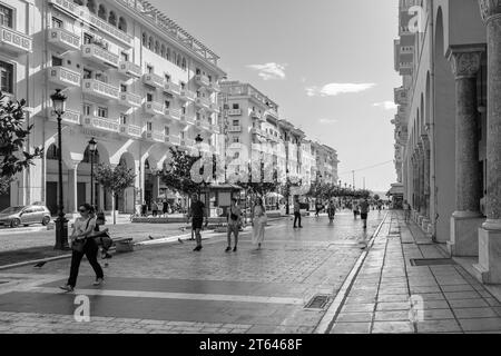 Thessaloniki, Greece - September 22, 2023 : Panoramic view of the popular main city square of Thessaloniki Greece, the Aristotelous Square Stock Photo