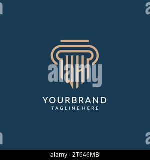 Initial WH pillar logo style, luxury modern lawyer legal law firm logo design vector graphic Stock Vector