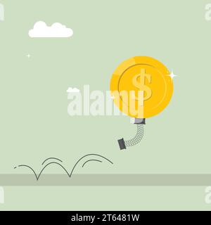 Jumping dollar, price rebound, dollar rising up concept, dollar bounce flat vector illustration Stock Vector