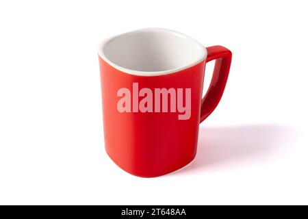 Empty red cup isolated on white background. Red mug. Stock Photo