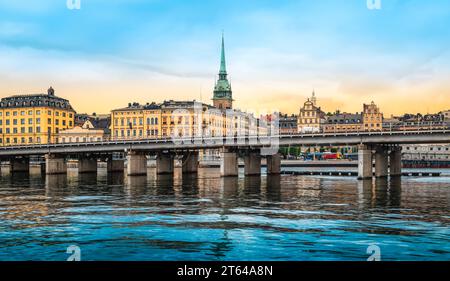 View of Gamla Stan in Stockholm, Sweden. Bridge over the river. Stock Photo