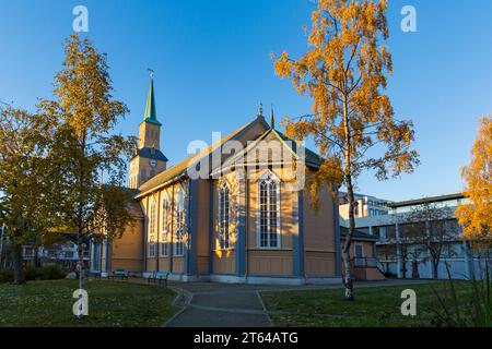 Cathedral of Our Lady catholic church, Church of Our Lady, at Tromso, Norway, Scandinavia, Europe in October - Tromsø domkirke, Tromsø Cathedral Stock Photo