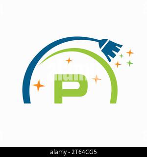 Cleaning Logo and Symbol On Letter P, House Clean Sign Stock Vector