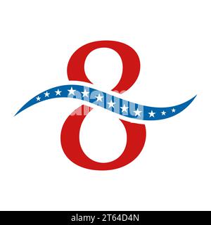 Letter 8 America Logo USA Flag. Patriotic American Business Logo Design On Letter 8 Template Stock Vector