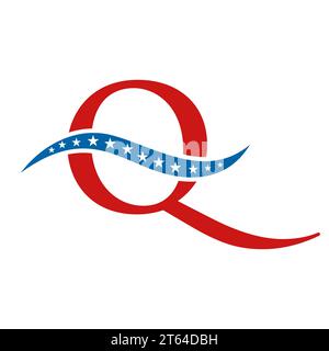 Letter Q America Logo USA Flag. Patriotic American Business Logo Design On Letter Q Template Stock Vector
