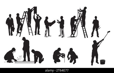 Craftsman at construction site isolated on white background. illustration Stock Vector