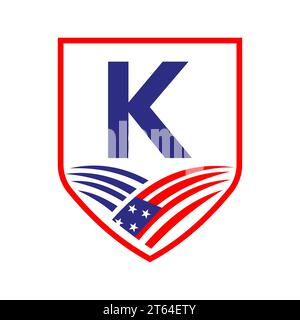 Letter K American Agriculture Logo Template. Usa Agriculture Logotype On Alphabet K Concept Stock Vector