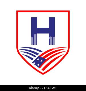 Letter H American Agriculture Logo Template. Usa Agriculture Logotype On Alphabet H Concept Stock Vector