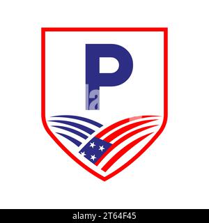 Letter P American Agriculture Logo Template. Usa Agriculture Logotype On Alphabet P Concept Stock Vector