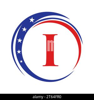 Letter I America Logo USA Flag. Patriotic American Logo Design On Letter I Template Stock Vector