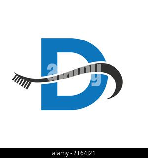 Letter D With Tooth Brush Logo Design Concept For Teeth Care Dental Logo Template Stock Vector