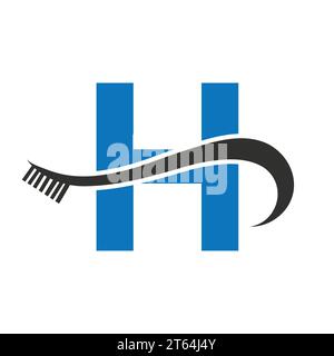 Letter H With Tooth Brush Logo Design Concept For Teeth Care Dental Logo Template Stock Vector
