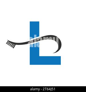 Letter L With Tooth Brush Logo Design Concept For Teeth Care Dental Logo Template Stock Vector
