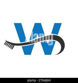 Letter W With Tooth Brush Logo Design Concept For Teeth Care Dental Logo Template Stock Vector