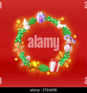 3D Decorated Christmas Wreath Stock Vector