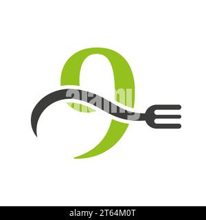 Letter 9 Restaurant Logo Concept With Fork Vector Template Stock Vector