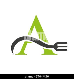 Letter A Restaurant Logo Concept With Fork Vector Template Stock Vector