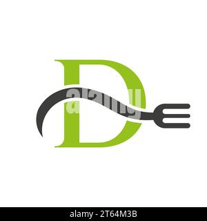 Letter D Restaurant Logo Concept With Fork Vector Template Stock Vector