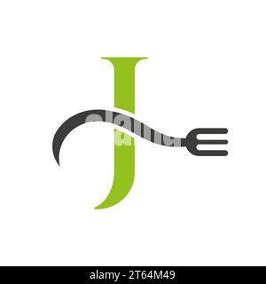 Letter J Restaurant Logo Concept With Fork Vector Template Stock Vector