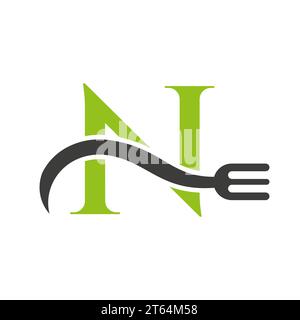 Letter N Restaurant Logo Concept With Fork Vector Template Stock Vector