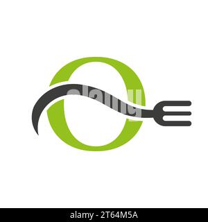 Letter O Restaurant Logo Concept With Fork Vector Template Stock Vector
