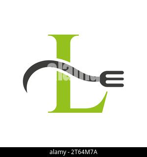 Letter L Restaurant Logo Concept With Fork Vector Template Stock Vector