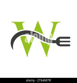Letter W Restaurant Logo Concept With Fork Vector Template Stock Vector