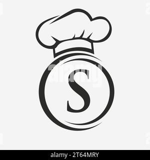 Letter S Restaurant Logo Template.  Restaurant Logo Concept with Chef Hat Symbol Vector Sign Stock Vector