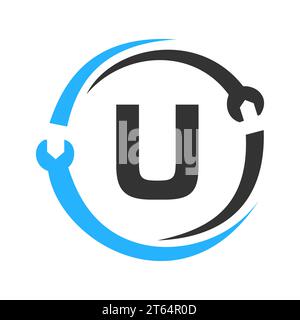 Letter U Repair Logo.  Home Services Tool, Car Repair Logo Template For Business, Company and Construction Industry Stock Vector