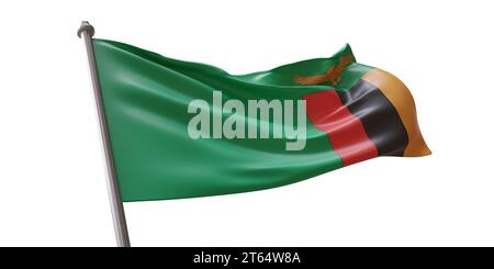 Zambia flag waving isolated on white transparent background, Stock Photo